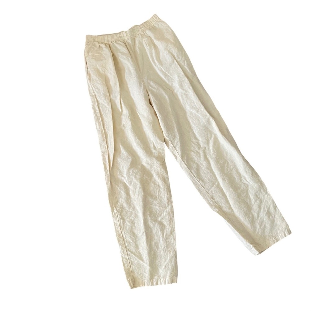 Hot Cotton Linen Pants Medium USA Pockets Lightweight Coastal Beach Cream READ